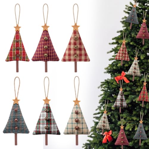 Blueweenly 12-Piece Primitive Plaid Christmas Ornaments – Fabric Tree Decor Set