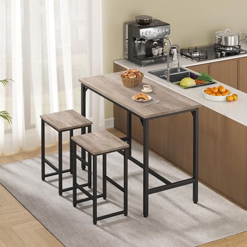 Yaheetech 47.5-Inch Gray Counter Height Bar Table & 2 Chairs Set with Adjustable Feet