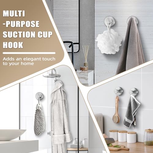 Heavy Duty Suction Cup Hooks - Brushed Nickel No-Drill Shower Towel Hooks