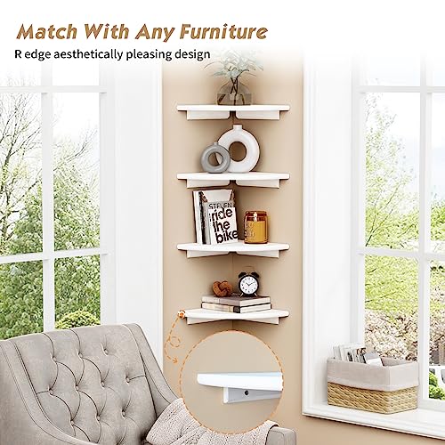 White Corner Floating Shelves, 10-Inch Wall Mounted Wood Shelving Set of 4