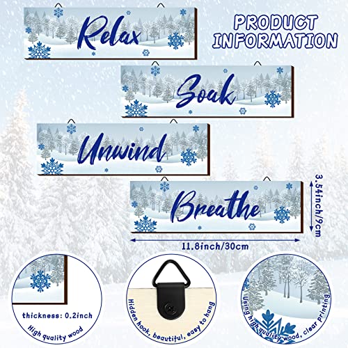 Winter Rustic 4-Piece Wood Bath Decor Signs – Relax Soak Unwind Breathe