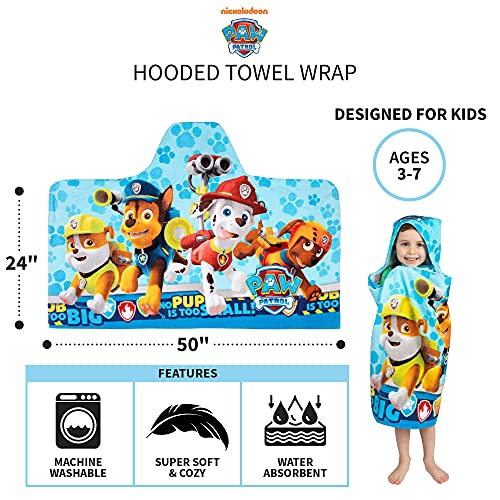Paw Patrol Kids Soft Cotton Terry Hooded Towel Wrap - 24" x 50"