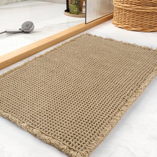 tchdio Waffle Bath Mat Non Slip Absorbent Bathroom Rug, 17" x 24" Brown