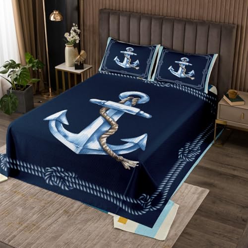 Feelyou Watercolor Anchor Ocean Twin Coverlet Set - Multi 41