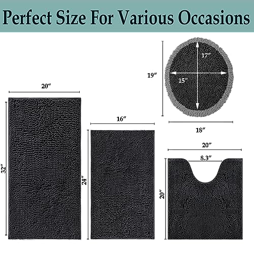 RUN HELIX 4-Piece Extra Soft Chenille Bathroom Rug Set - Non-Slip Bath Mats
