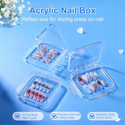Clear 16 Pcs Acrylic Press-On Nail Storage Cases with Double-Sided Tape - Raisetip