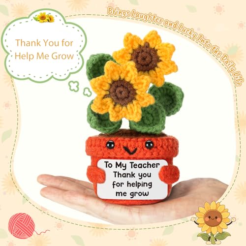 Teacher Appreciation Gift Crochet Sunflower with Gratitude Card - Back to School