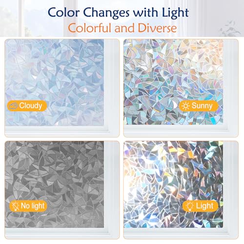 Rainbow Window Privacy Film - UV Protection, Static Cling, 17.5 x 78.7 Inches