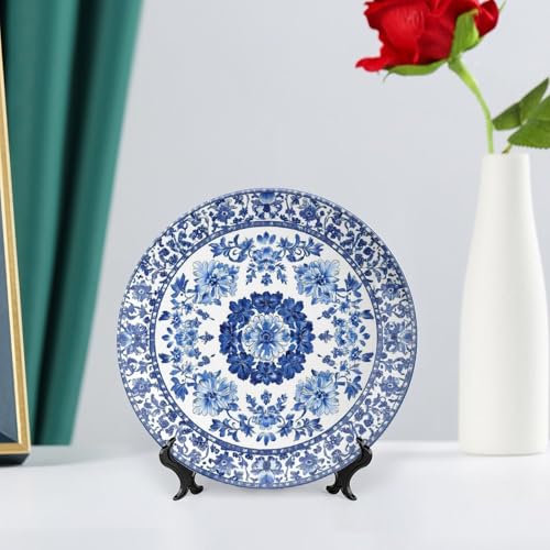 Blue and White Ceramic Decorative Plate - Artistic Porcelain Display Dish