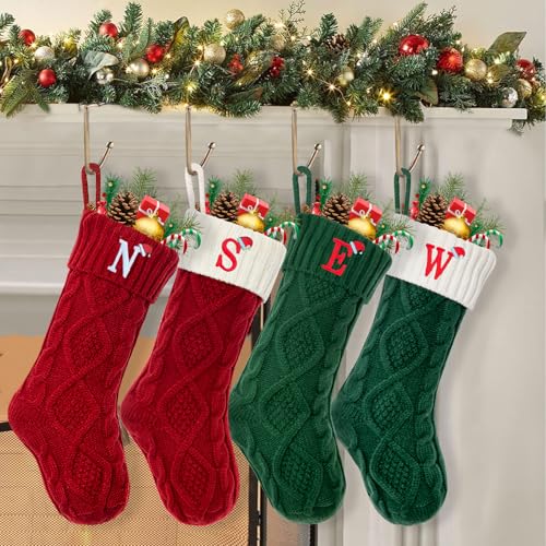 Monogram Knitted Christmas Stocking with Initial - 18" Cable Knit Fireplace Stocking