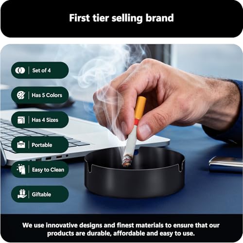Stainless Steel Ashtray Set (4 Pack) for Indoor and Outdoor Use
