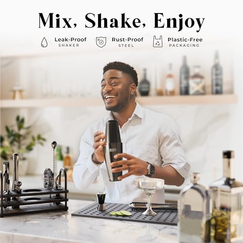 Bare Barrel 28oz Black Boston Shaker Cocktail Bar Set with Recipe Cards – Professional Mixology Kit