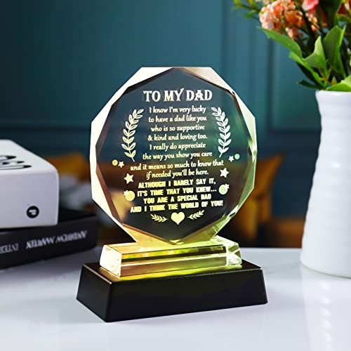 YWHL Glass To My Dad Plaque with Colorful Light Base - Birthday Gift for Father from Daughter or Son