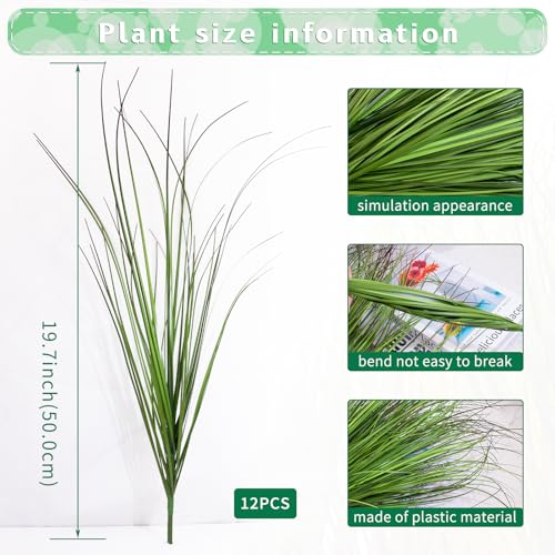 12-Piece Artificial Grass Plants, 19.7-Inch Faux Wheat Grass Stems for Decor