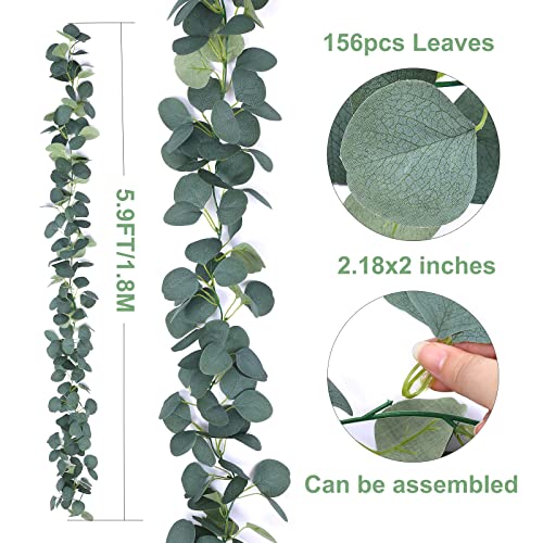 Artificial Eucalyptus Garland 12ft Set, Silk Silver Dollar Vines for Decor