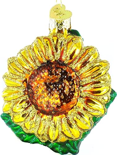 Hand Blown Glass Sunflower Christmas Tree Ornament, 3-Inch