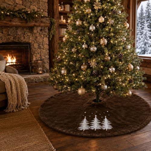 Faux Fur Coffee Brown Tree Skirt 48in for 5-7ft Christmas Tree – Plush Xmas Decor