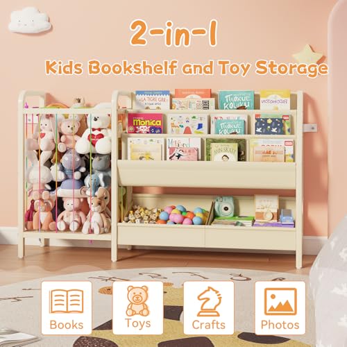 Kids Bookshelf and Toy Organizer with 3-Tier Sling and Storage Bins