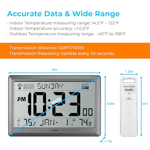 10.5-Inch Atomic Wall Clock with Indoor and Outdoor Temperature Display