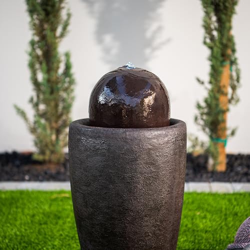 26-Inch Modern Round Stone Sphere Water Fountain with LED Lights