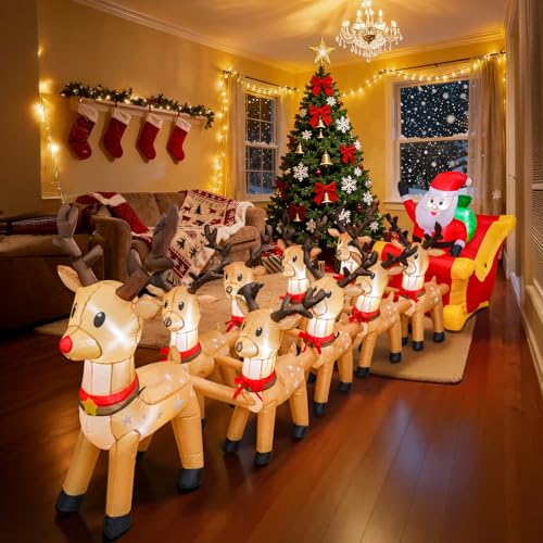 Garma 14ft Christmas Inflatable with 8 Reindeer & Santa Sleigh - Built-in LED Outdoor Decor