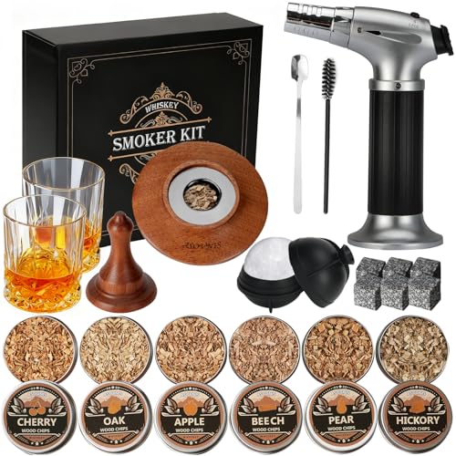 Dark Brown Whiskey Smoker Kit with Torch - Cocktail & Bourbon Gift Set