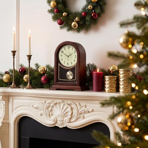 Tondiamo Wooden Mantel Clock with Chime & Silent Quartz Movement
