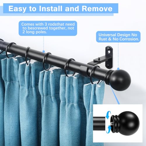 Adjustable Black Curtain Rod 1-Inch Diameter with Round Finials (16"-60")