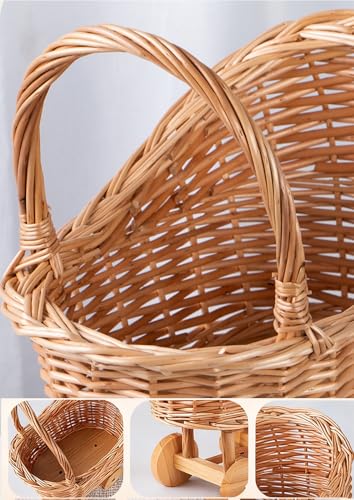 Woven Rattan Stroller Flower Basket - Vintage Wicker Table Centerpiece