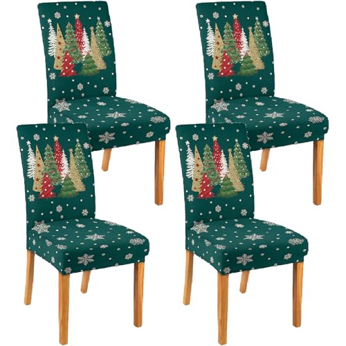 Set of 4 Green Christmas Chair Covers - Holiday Dining Room Slipcovers