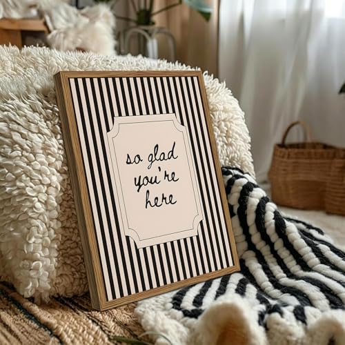 So Glad You're Here Wall Art - 12x16 Black and White Welcome Quote Canvas Print with Wood Frame
