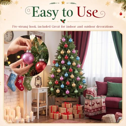 Soaoo Bright 24pcs Christmas Glitter Ball Ornaments 2.36" Shatterproof