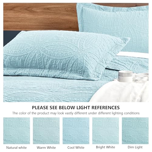 California King Quilt Set - 3-Piece Lightweight Spa Blue Bedspread Coverlet