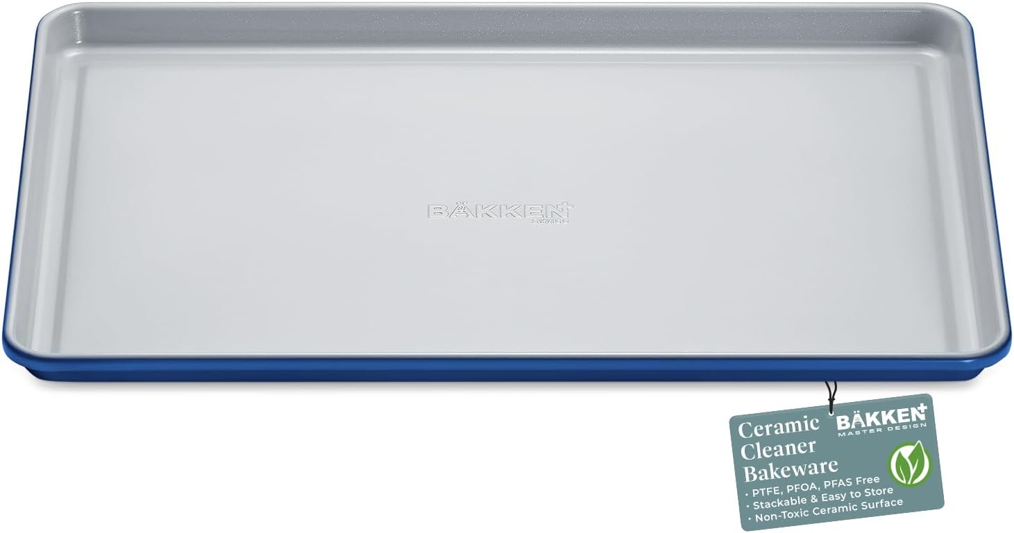 Premium Non-Stick Ceramic Baking Sheet Pan - Aluminized Steel, PFOA & PFAS Free - Perfect for Baking & Roasting - Medium Size (15.5" x 10") - Blue