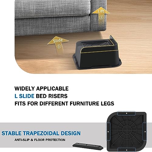 Heavy Duty 2 Inch Bed Risers - 4 Pack Non-Slip Furniture Lifts (5000 lbs)