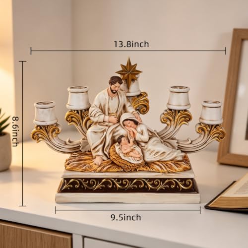 Large Holy Family Nativity Advent Candle Holder - 13.8" White Resin