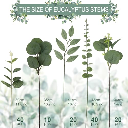130 Pcs Artificial Mixed Eucalyptus Stems - Faux Greenery for DIY Decor