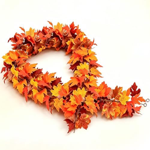 Artificial Maple Leaf Garland 2-Pack - 5.9ft Autumn Thanksgiving Decor