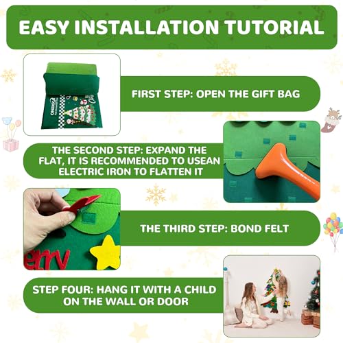 Onekka Felt Christmas Tree with Snowman Advent Calendar & 32 Decorations - 3.2ft DIY Kids Xmas Tree with Lights