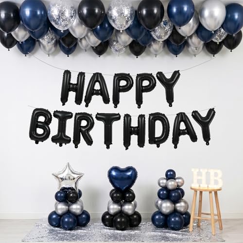 TONIFUL 16 Inch Black Happy Birthday Foil Letter Balloon Banner Decorations