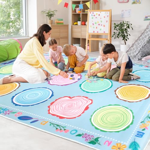 Large Classroom Area Rug 7.6x12 Ft - Non-Slip Geometric Seating Carpet