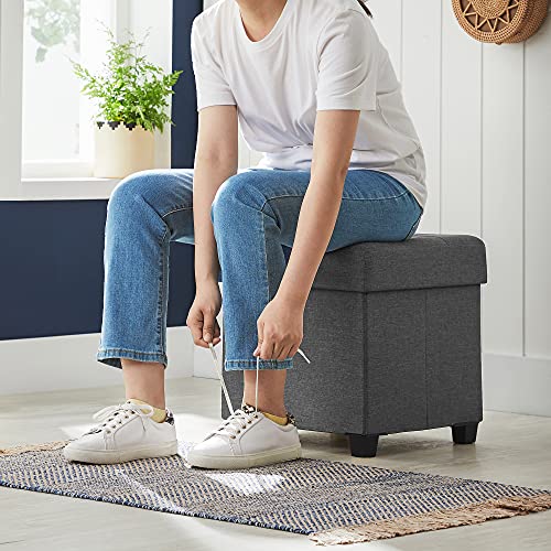 Foldable Storage Ottoman Footstool with Legs - 15 Inch Fabric Foot Rest Stool