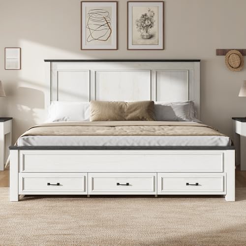 5-Piece Farmhouse King Bedroom Furniture Set with Storage Bed and Charging