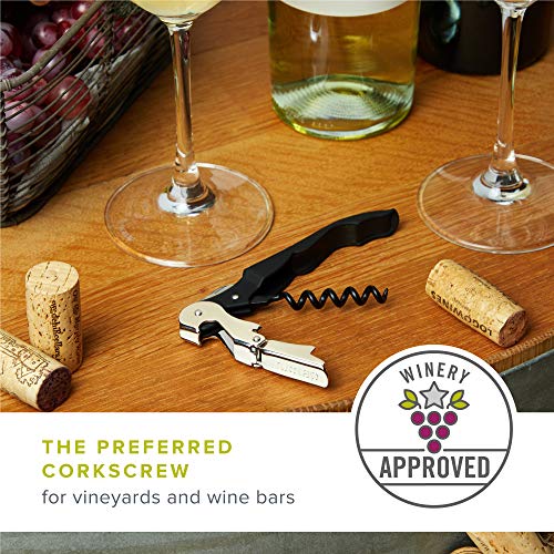 Black Double Hinged Waiter's Corkscrew Wine Opener with Foil Cutter - Stainless Steel & Plastic