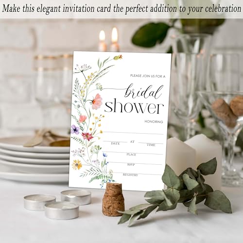 25 Colorful Wildflower Bridal Shower Invitations with Envelopes 4x6