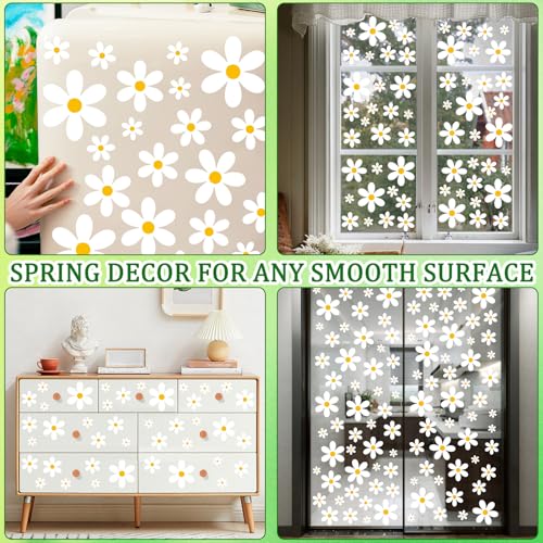 108 Pcs White Daisy Window Clings - Double-Sided Flower Stickers