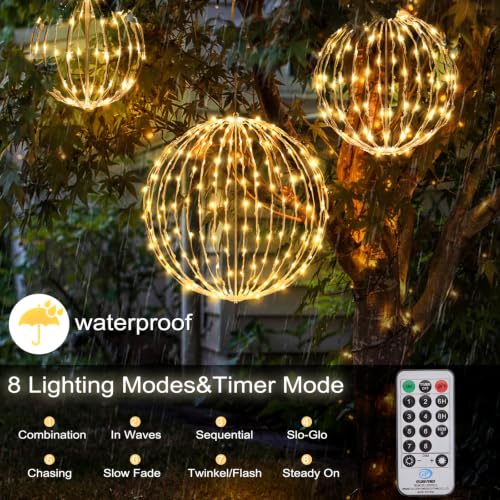 BSTGE 3-pack Outdoor Christmas Light Balls - Warm White, 8 Modes, Foldable