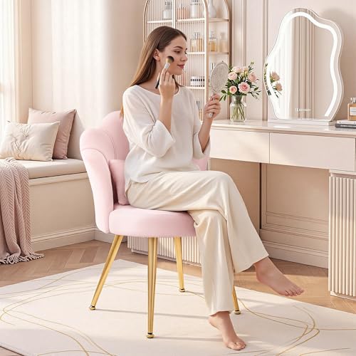 Petal Velvet Makeup Vanity Chair with Lumbar Pillow and Gold Metal Legs