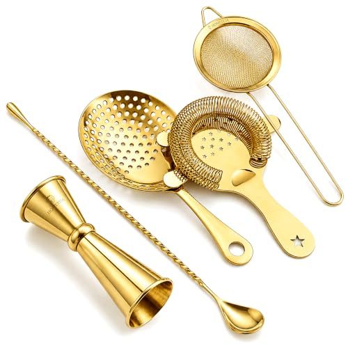 Homestia 5 Piece Cocktail Strainer Set - Gold Stainless Steel Bar Tools