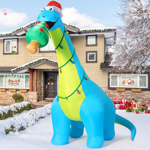 10FT Christmas Dinosaur Inflatable Yard Decor with Christmas Tree Lights